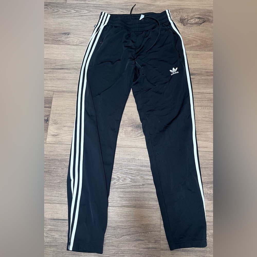 Adidas Kids Black track pants with White Stripes